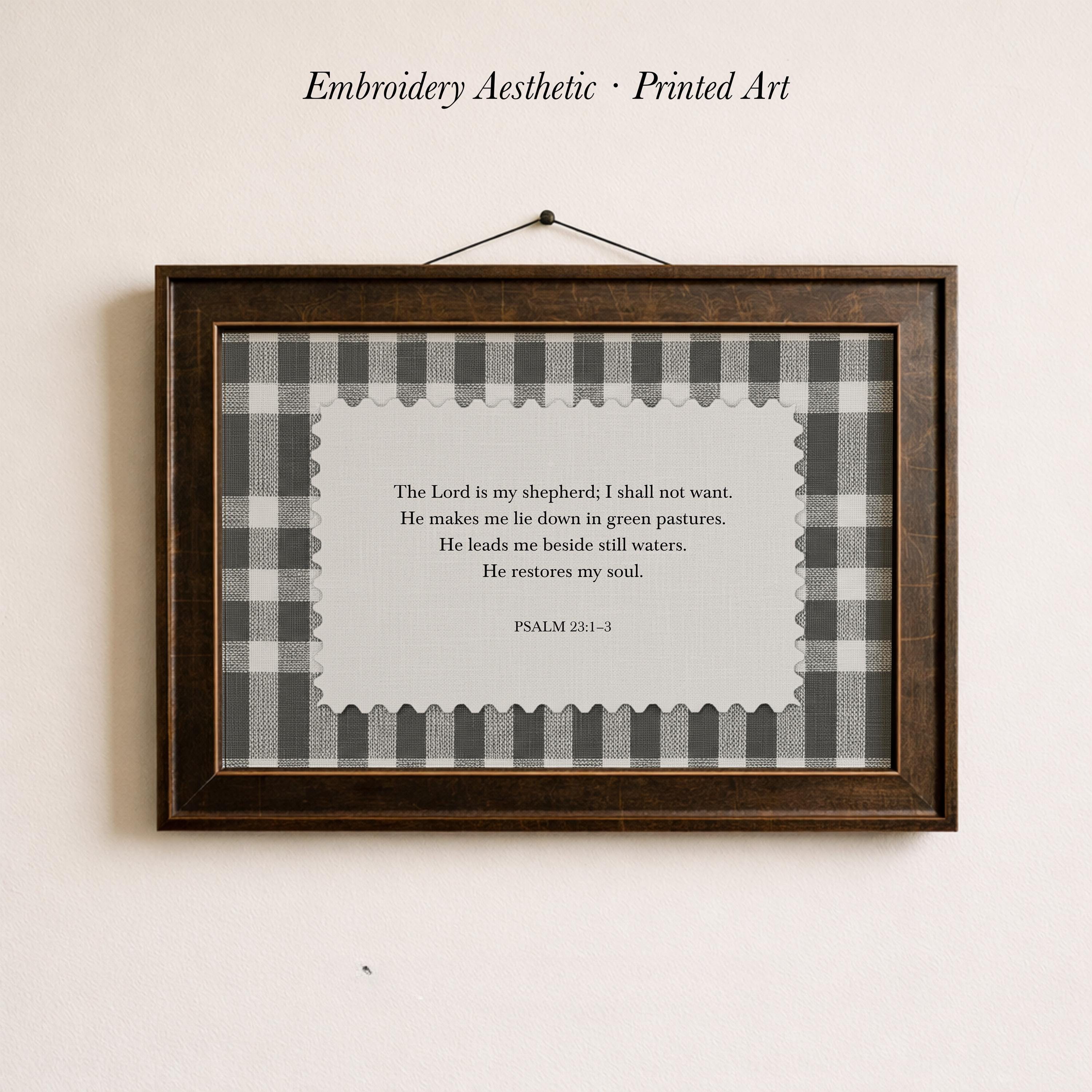 a framed print with a black and white checkered pattern and a Bible verse from Psalm 23:3-3.
