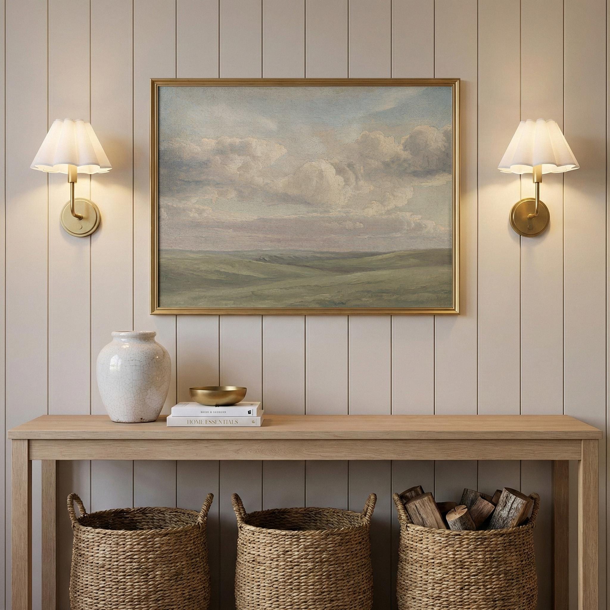 Vintage Cloud Landscape Print - Pastoral Sky Wall Art | 2144