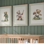 Vintage Gingham Teddy Bear Sports Set of 3 | 1850