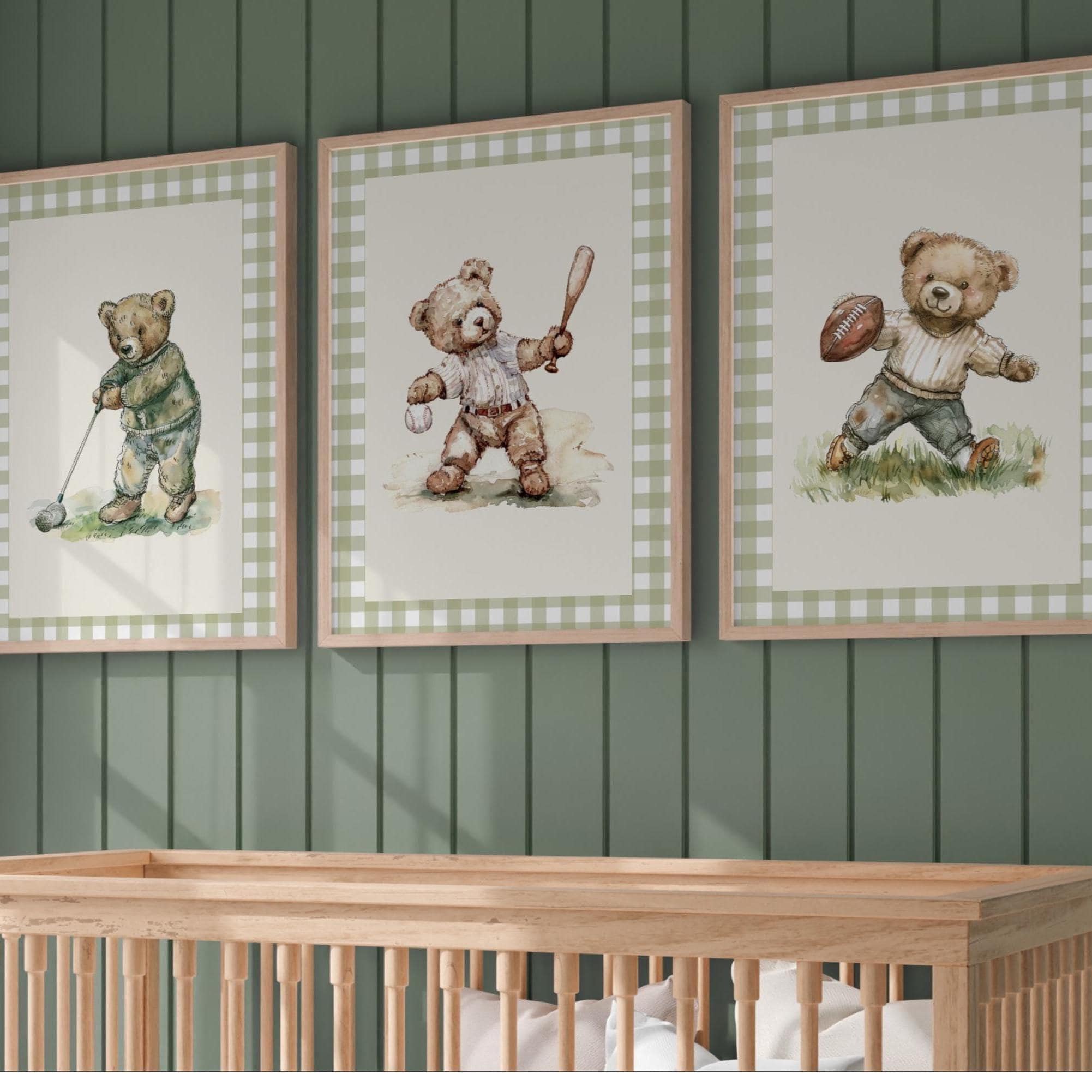 Vintage Gingham Teddy Bear Sports Set of 3 | 1850