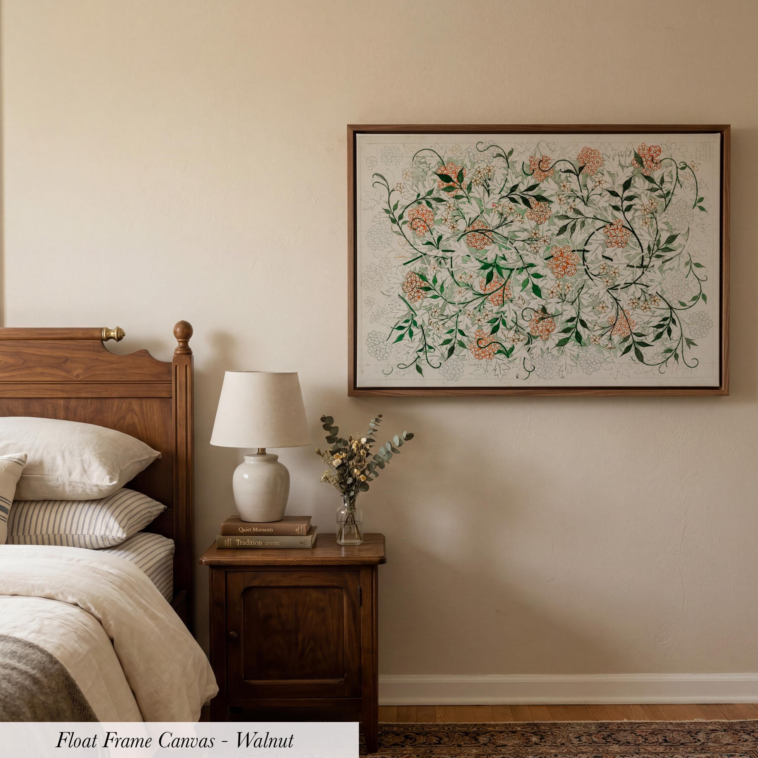 William Morris Botanical Cotton Float Frame Canvas Art Print | 2210
