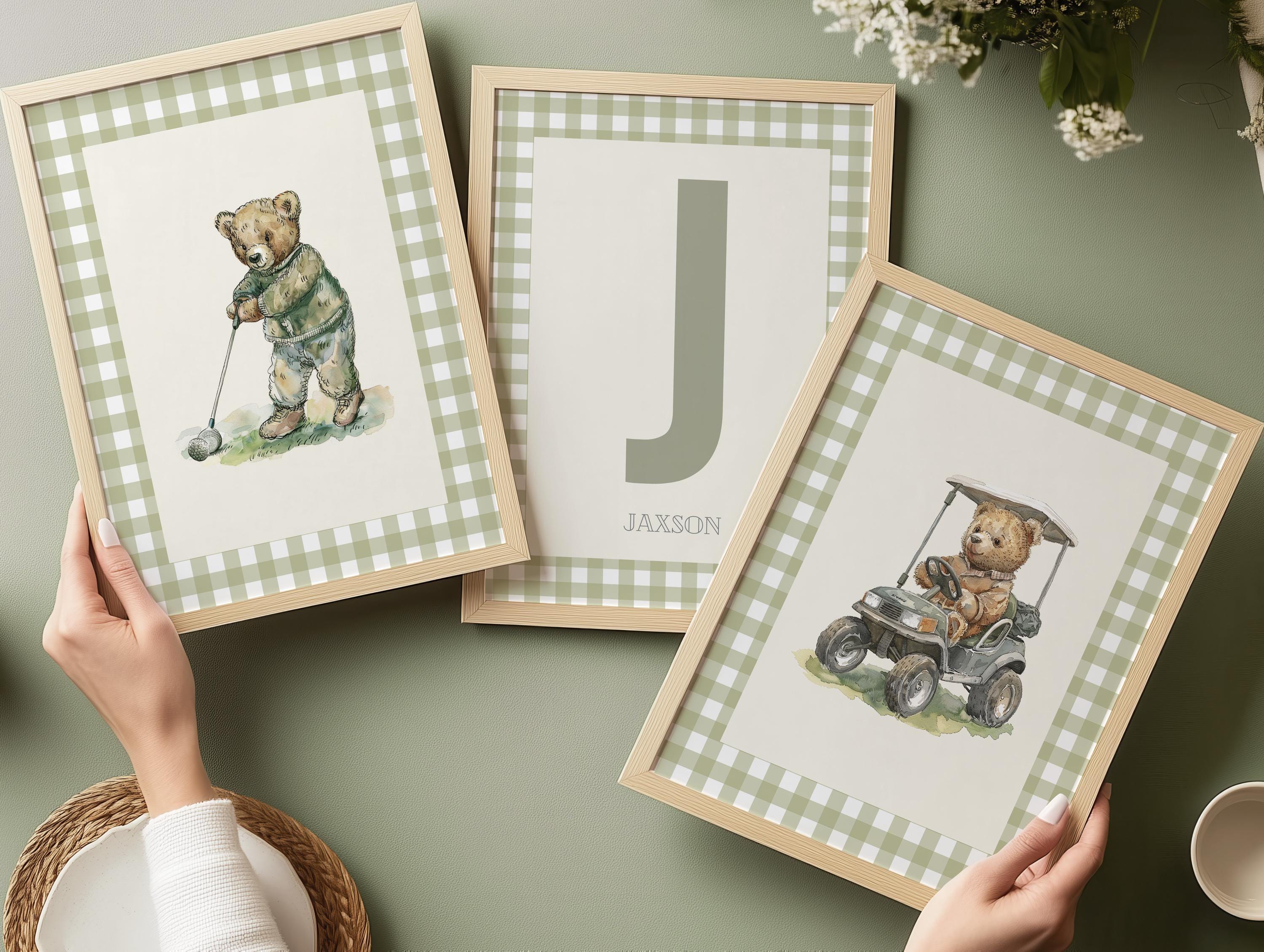 Vintage Teddy Bear Golf Prints Set of 3 | 1862
