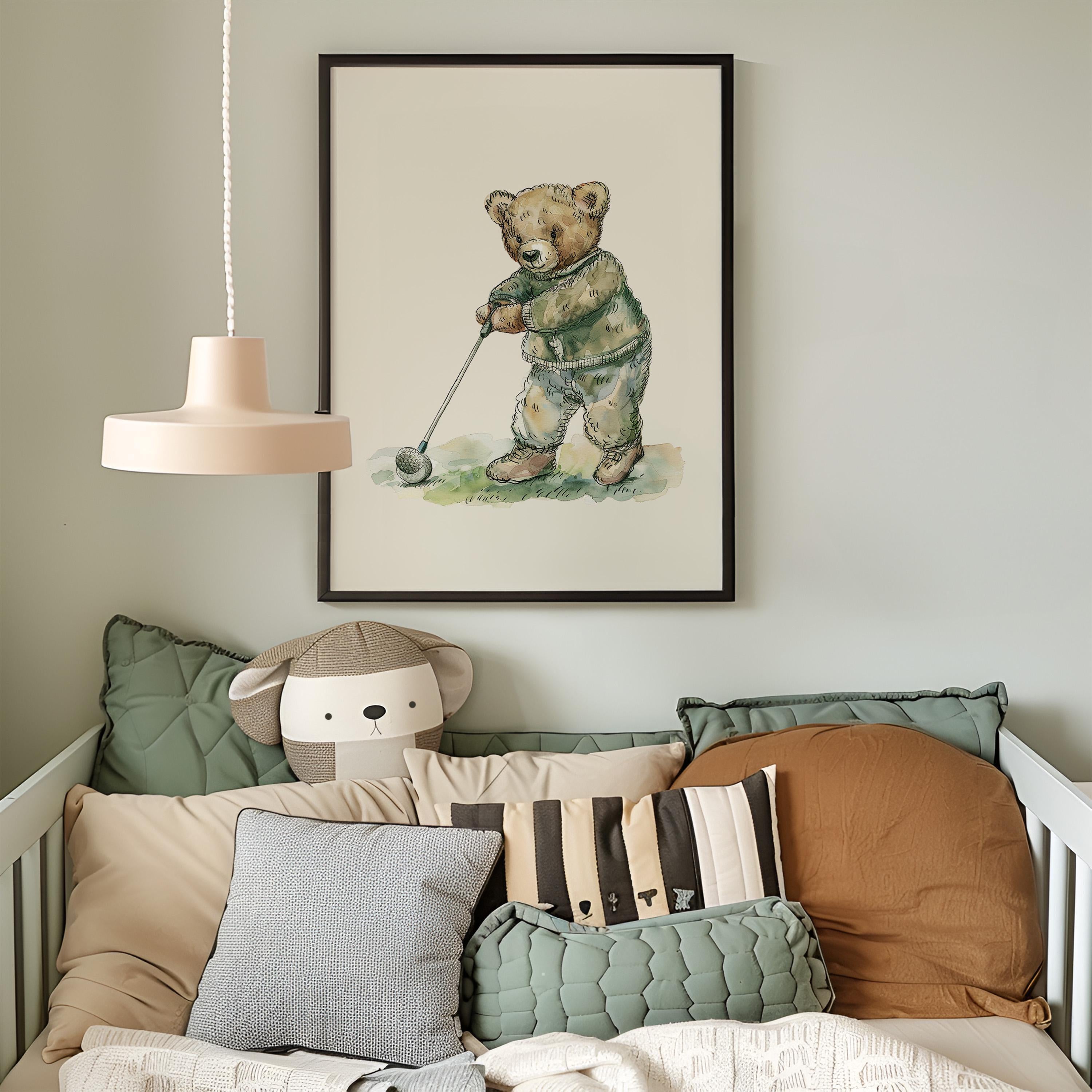 Vintage Golf Teddy Nursery Print | 1232