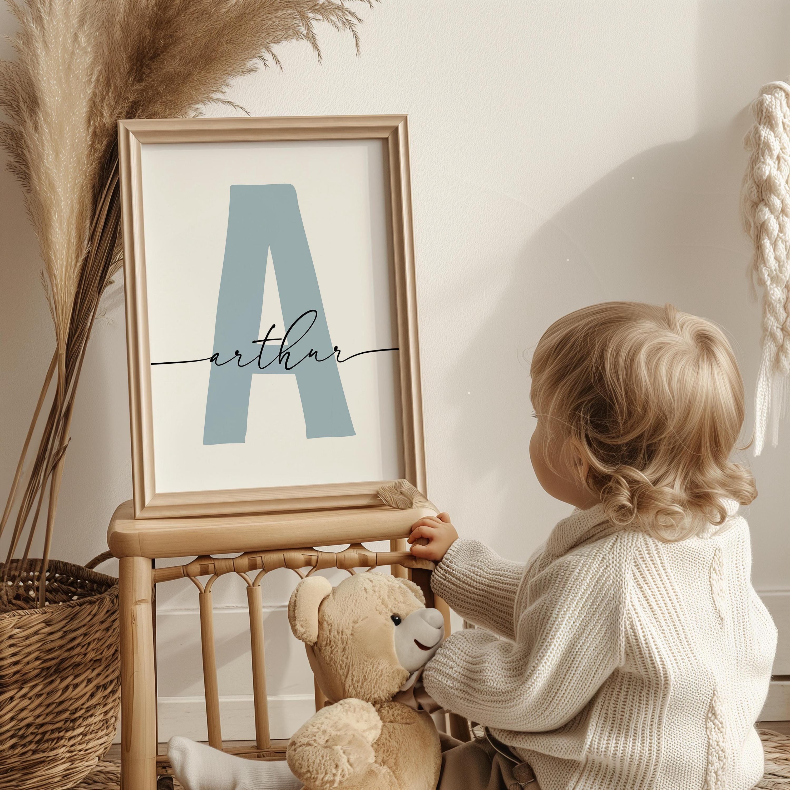 Custom Initial Print, Modern Name Sign, Personalised initial name print, Nursery, Unisex Neutral Boho, Script, Digital, Printable, Framed