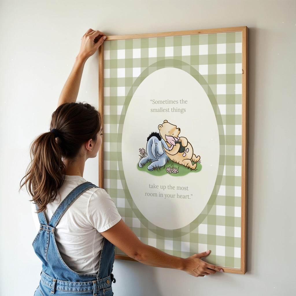 Classic Winnie the Pooh Set of 3 Nursery Quotes Art: Sage Green Gingham | 1400