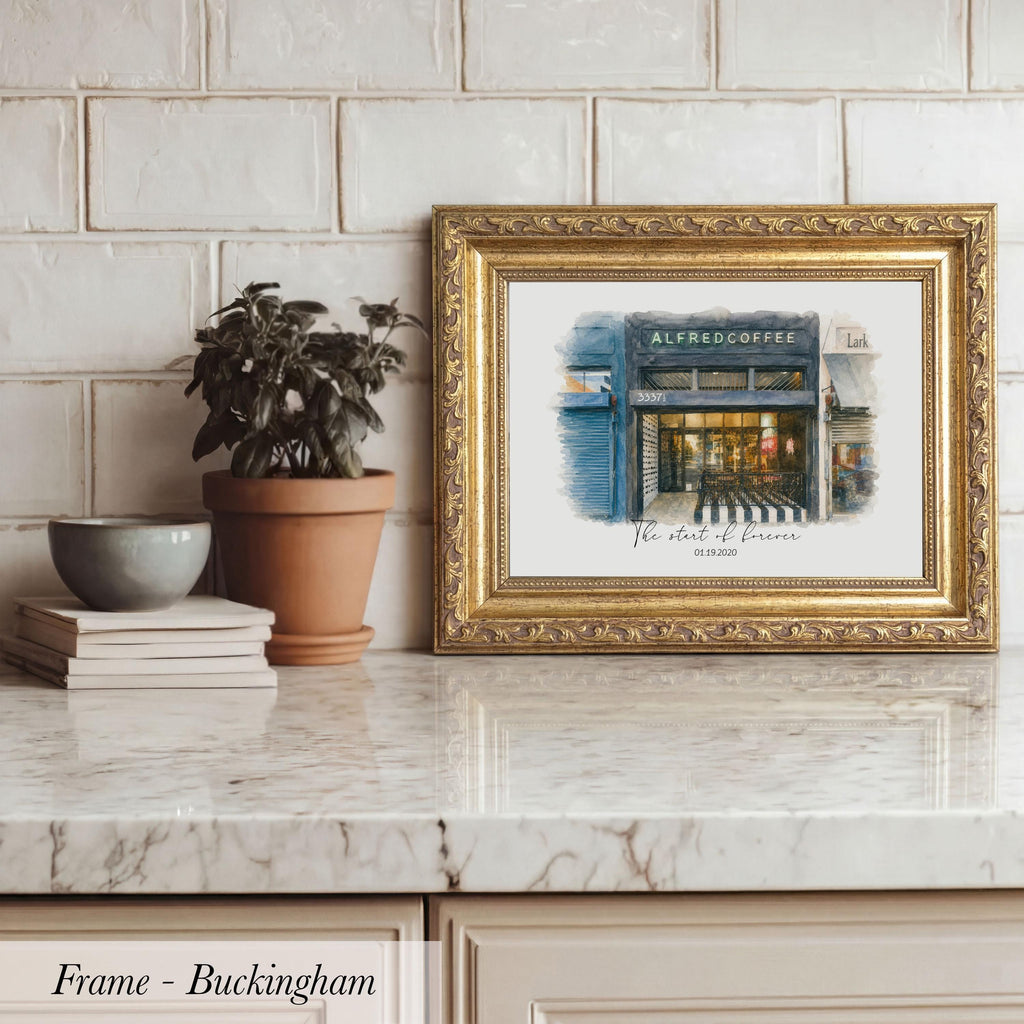 Our First Date Venue Portrait - Custom Watercolor Couple Drawing | 2229