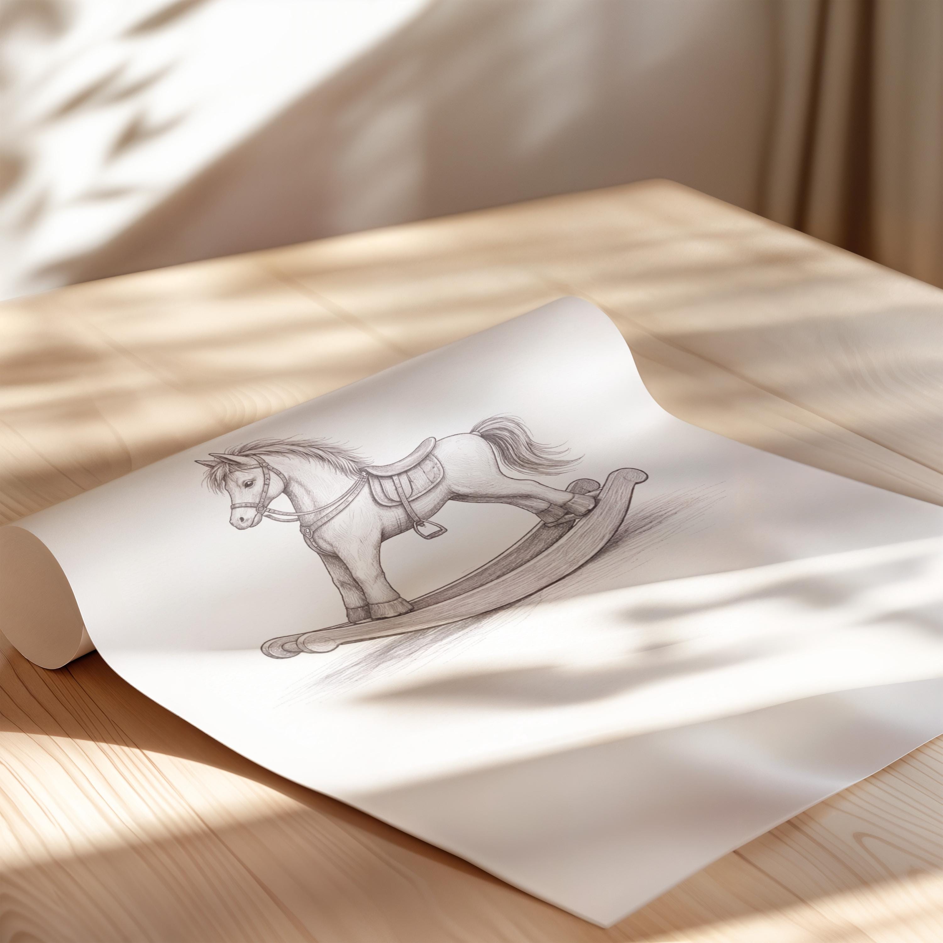 Rocking Horse Nursery Vintage Sketch Art | 1908