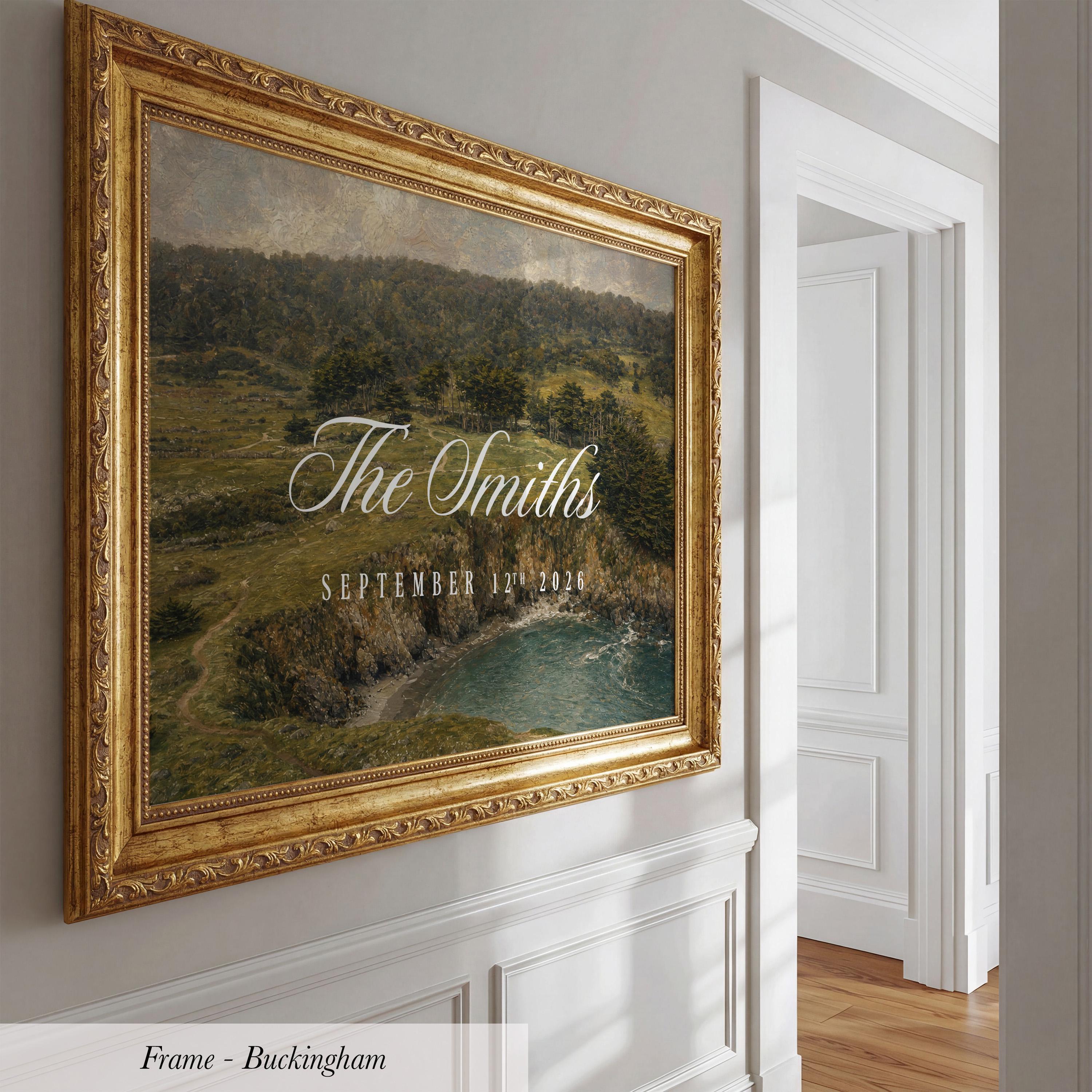 Vintage Coastal Scene Wedding Name Framed Painting | 2159