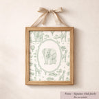 Green Safari Print Chinoiserie Toile Animal Elephant | 1869