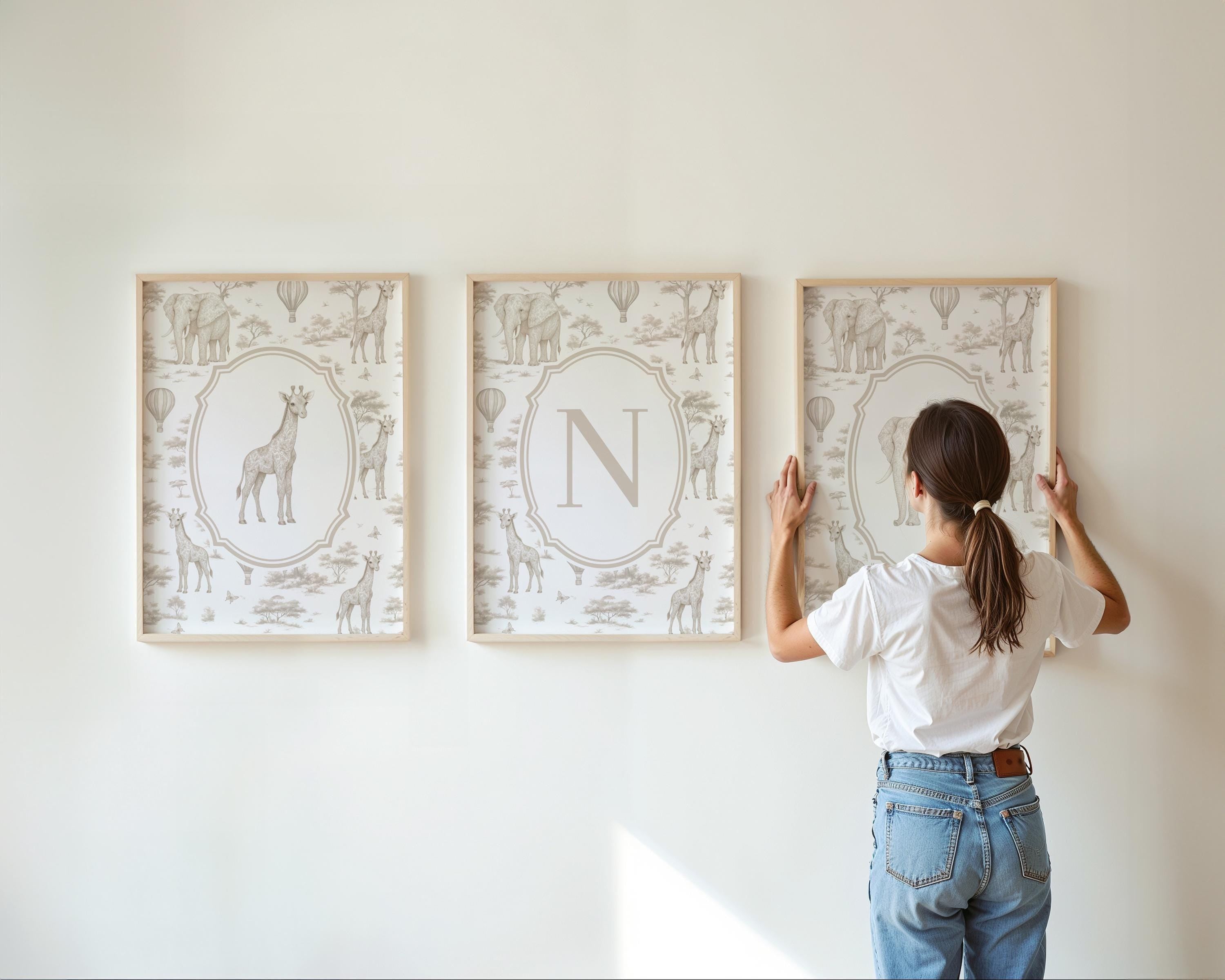 Beige Safari Nursery Art Prints: Chinoiserie Toile de Jouy Animals | 1443