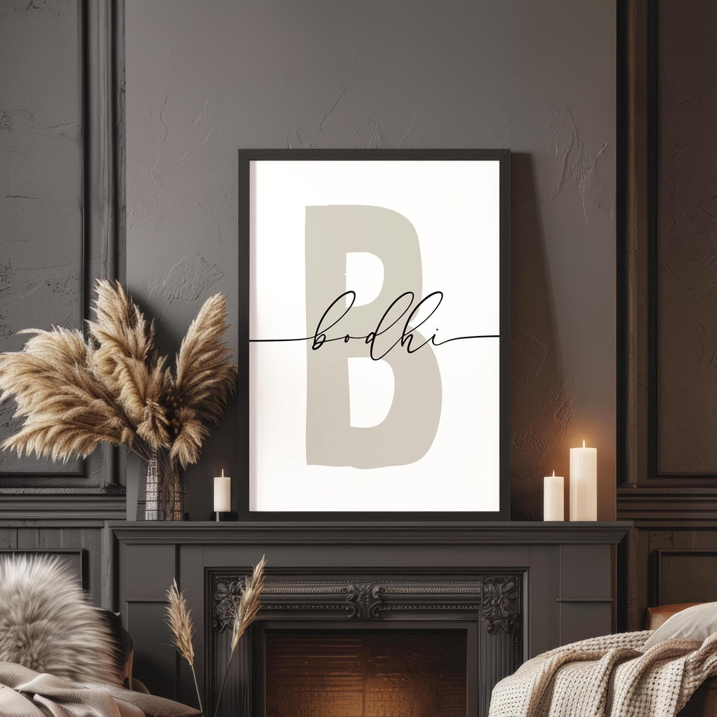 Custom Initial Print, Modern Name Sign, Personalised initial name print, Nursery, Unisex Neutral Boho, Script, Digital, Printable, Framed