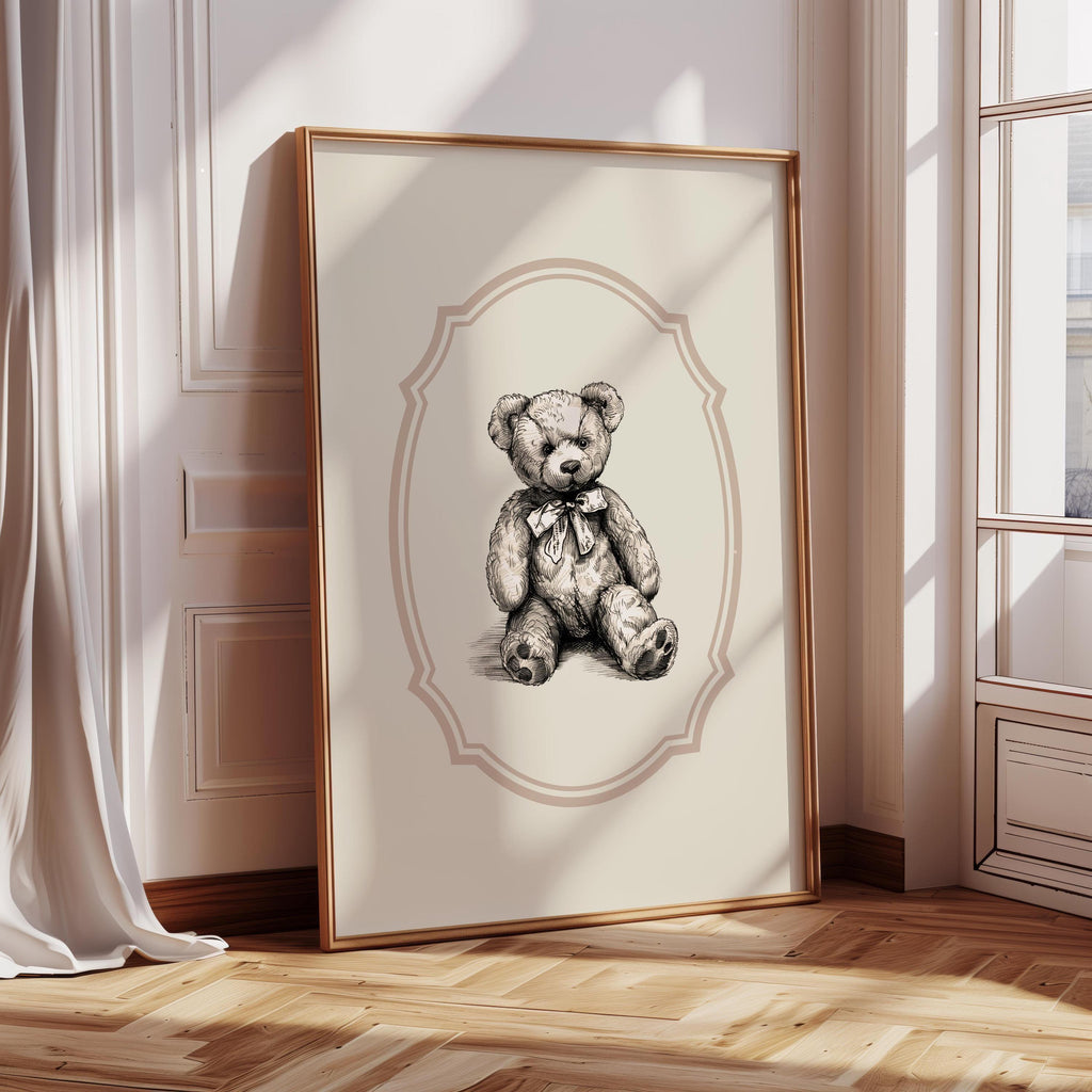 Vintage Teddy Bear Antique Sketch Print | 1884