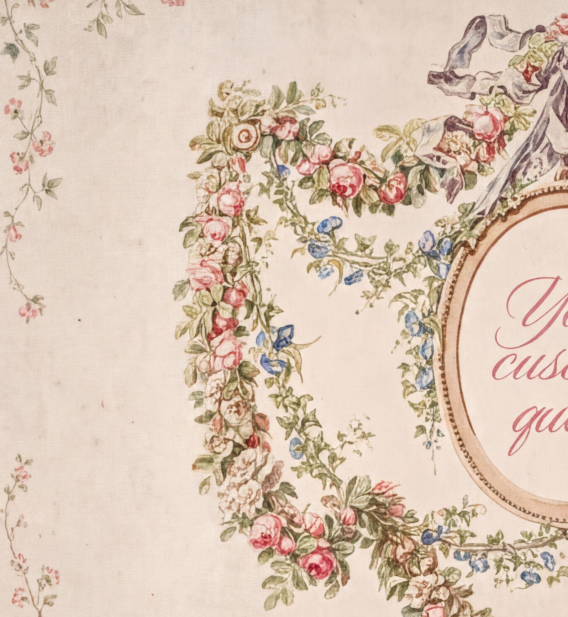 a decorative floral wreath with a central frame containing the text "You're custom guest".