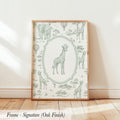 Green Safari Print Chinoiserie Toile Animal Giraffe | 1869