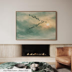 Framed Sage Green Japandi Flying Birds Canvas Wall Art Print | 2224