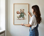 Vintage Basketball Teddy Bear Wall Art, Adorable Bear in Basketball Uniform, Nostalgic Decor for Kids Room, Nursery, Gift for Sports Fans