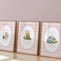 three framed prints of Winnie the Pooh illustrations, each with a different scene depicted.