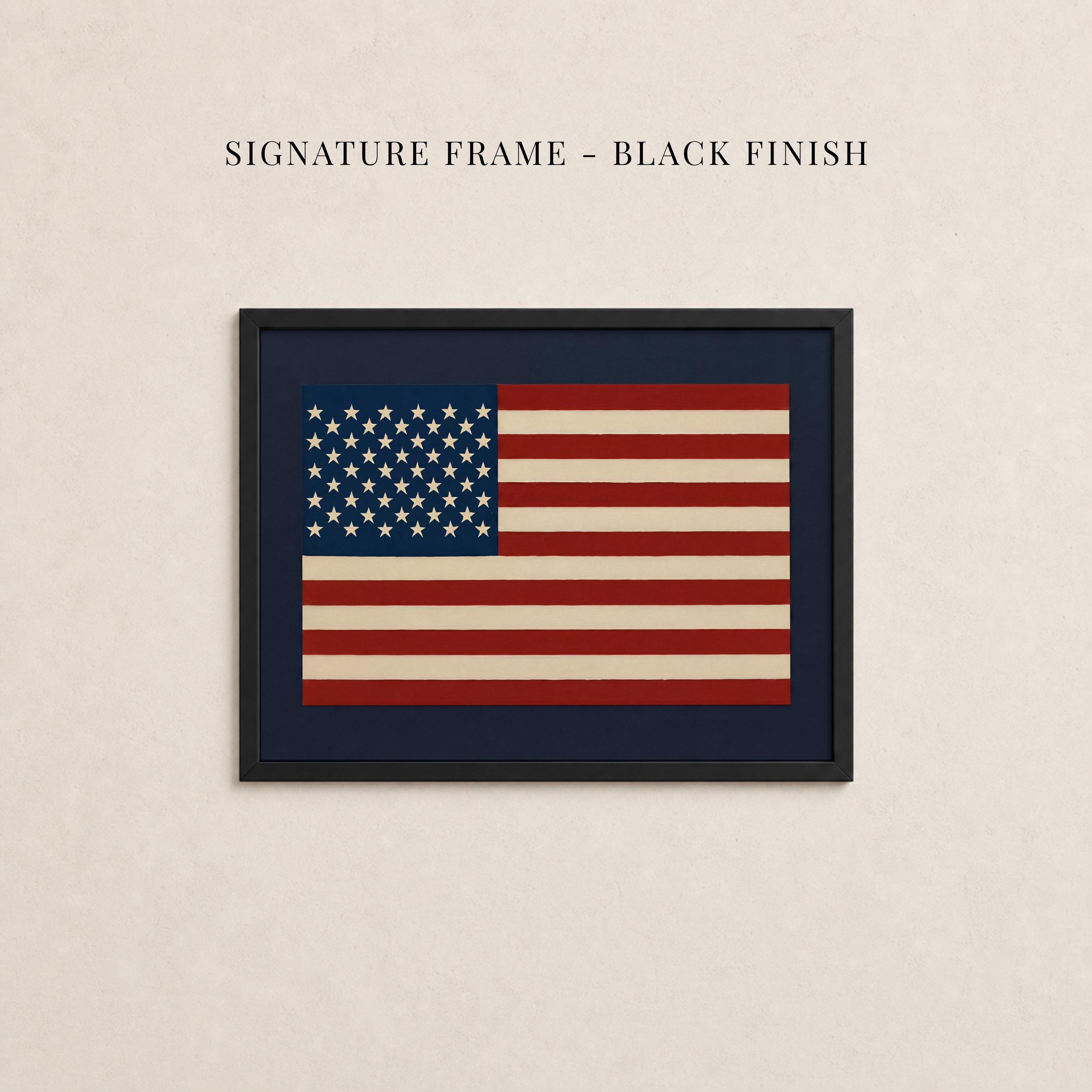 American Flag Print - Rustic Americana Oil Painting Style Gold Framed Patriotic Decor | 2134
