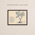 The image is a framed artwork depicting a tree with a text overlay.