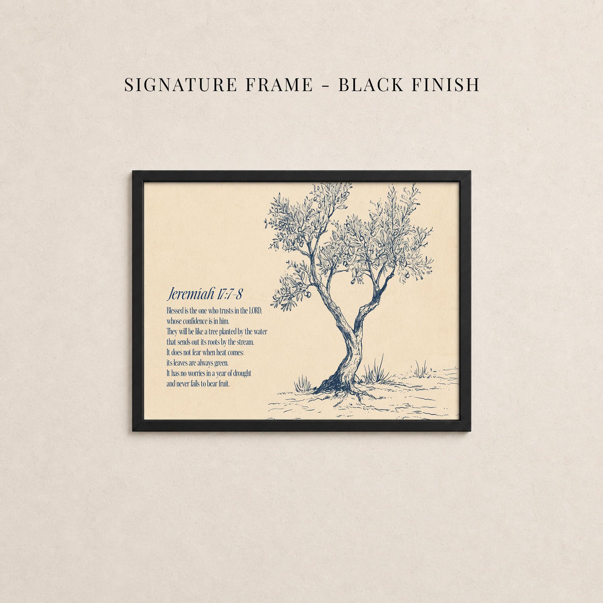 The image is a framed artwork depicting a tree with a text overlay.