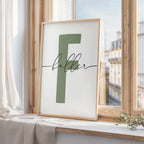 Custom Initial Print, Modern Name Sign, Personalised initial name print, Nursery, Unisex Neutral Boho, Script, Digital, Printable, Framed