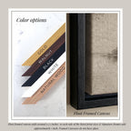 a collection of different colored wooden slats and a black framed canvas, with a text box providing color options and a description of the items.