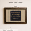 a framed embroidered piece of art with a Bible verse from Psalm 37:4.