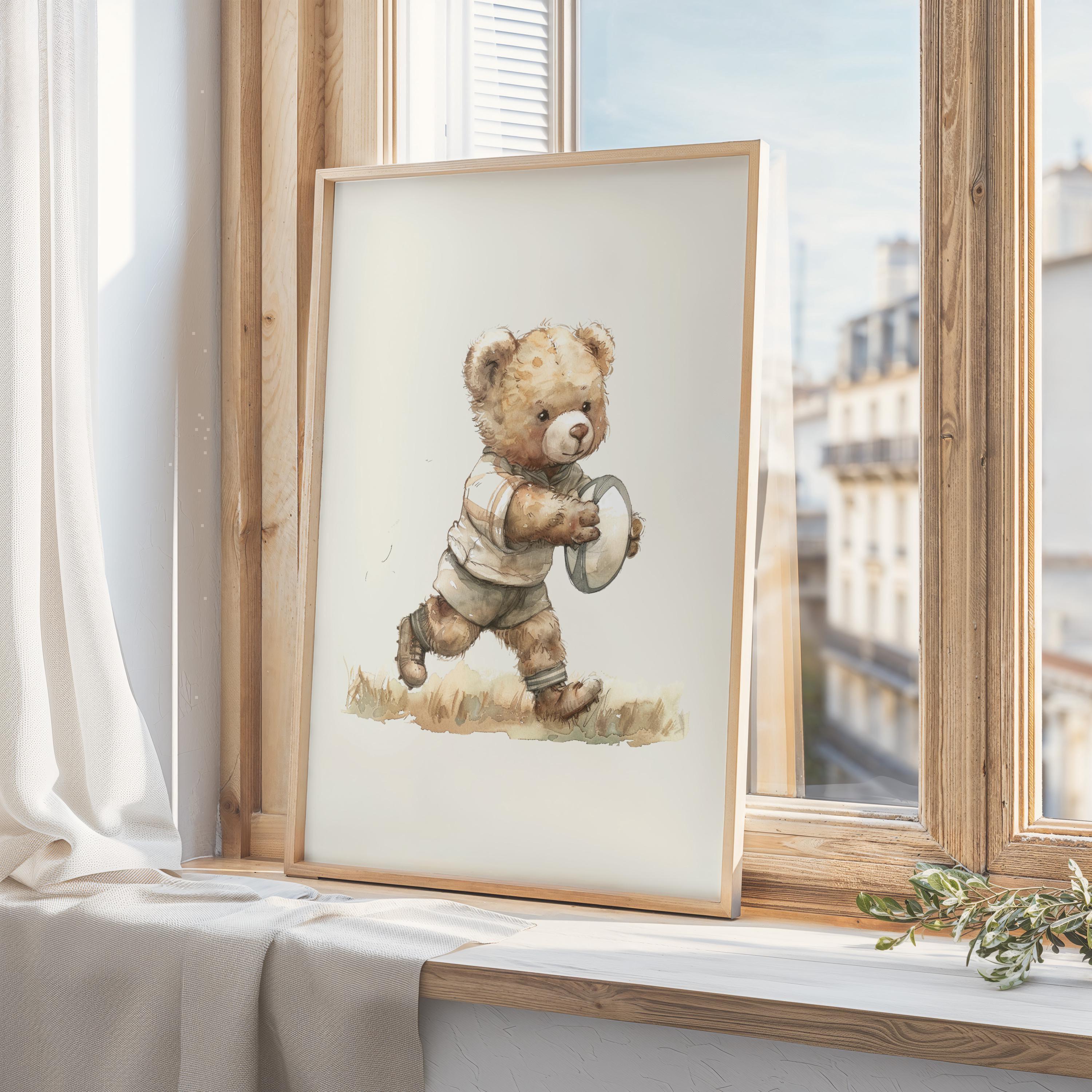 Sports Vintage Teddy Bear Rugby Print | 1232