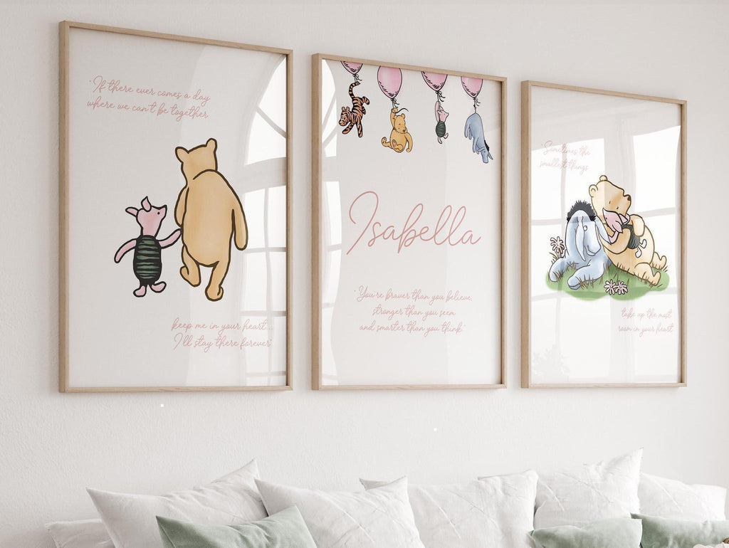 Winnie The Pooh Nursery Quote Print, Winnie the pooh nursery set, Classic Pooh Baby Decor Wall Art, New Baby, Digital, Printable, Framed