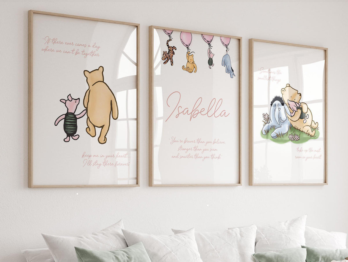 Winnie The Pooh Nursery Quote Print, Winnie the pooh nursery set, Classic Pooh Baby Decor Wall Art, New Baby, Digital, Printable, Framed