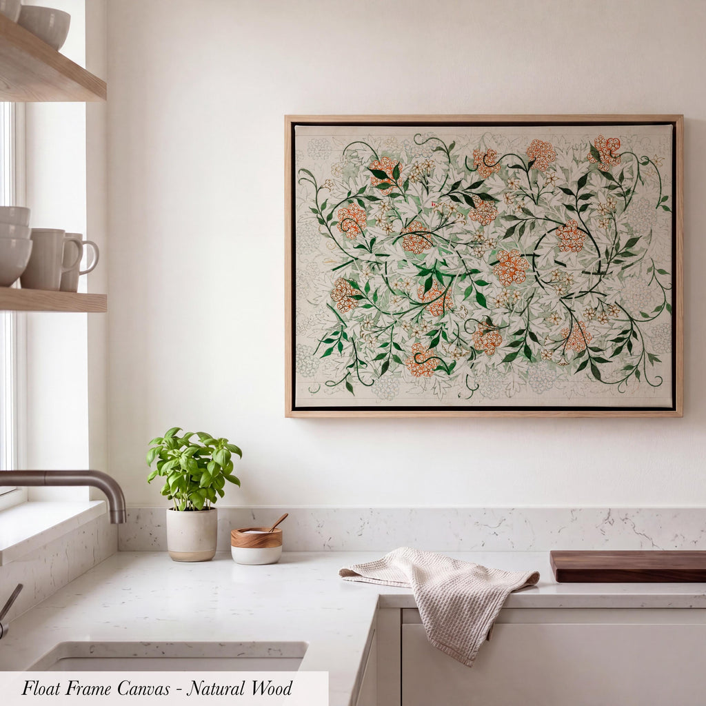 William Morris Botanical Cotton Float Frame Canvas Art Print | 2210
