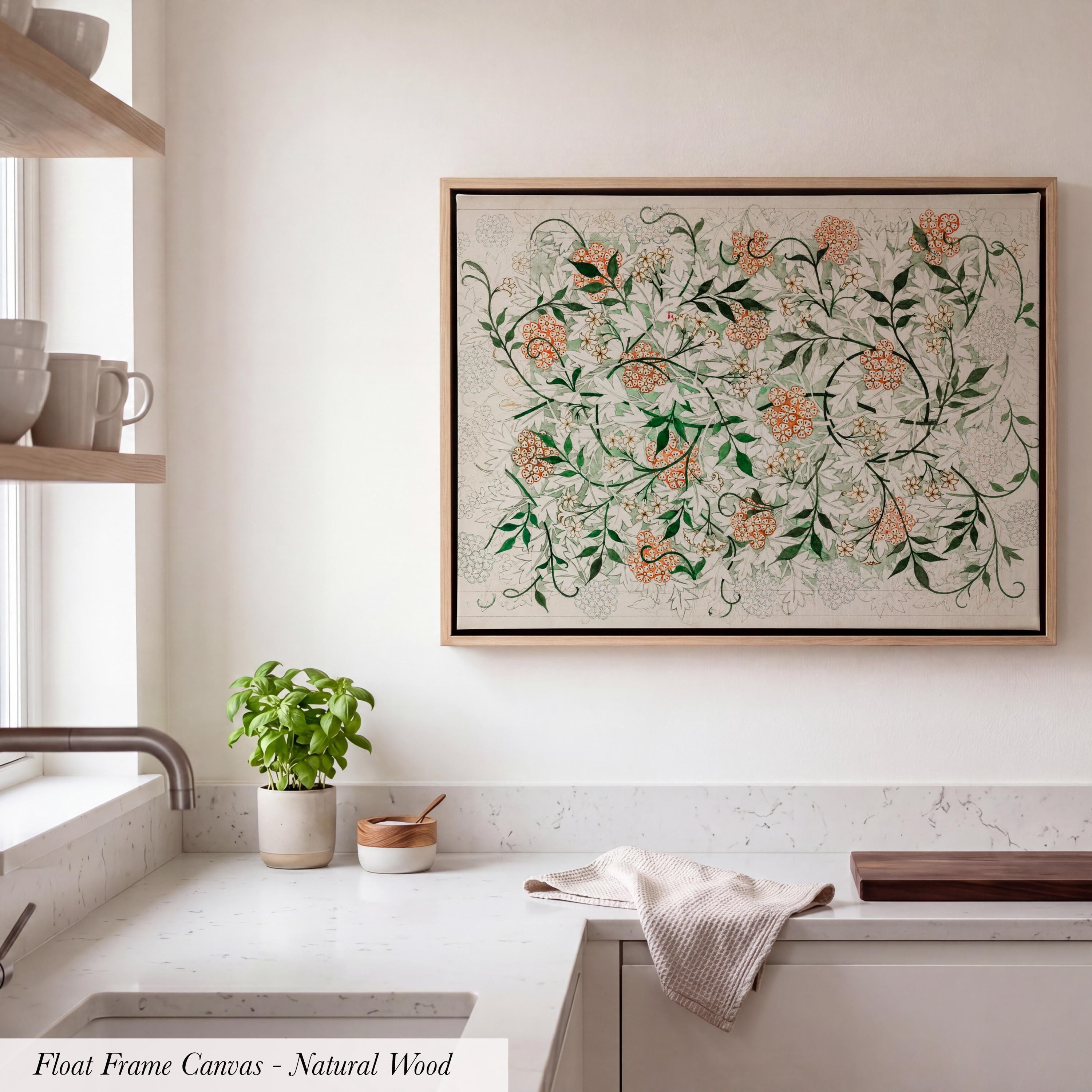 William Morris Botanical Cotton Float Frame Canvas Art Print | 2210