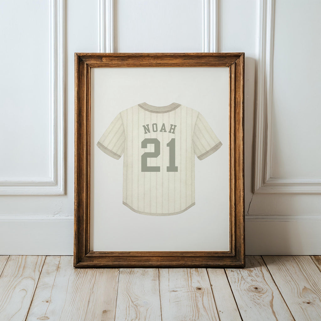 Custom Sport Jersey Nursery Wall Art, Jersey name numbers print, boy nursery wall decor, stripes, watercolor vintage boy sport nursery