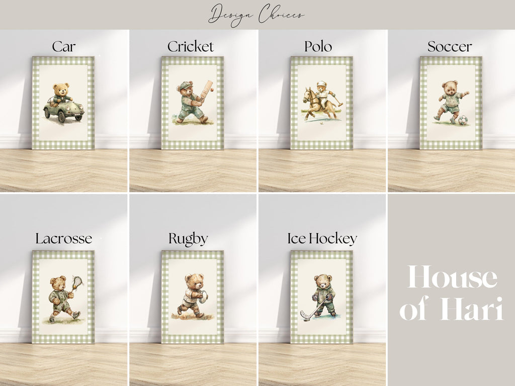 Vintage Gingham Teddy Bear Sports Set of 3 | 1850