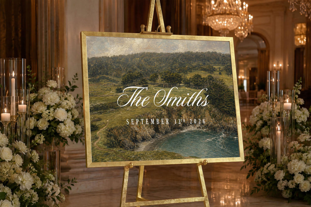 Vintage Coastal Scene Wedding Name Framed Painting | 2159
