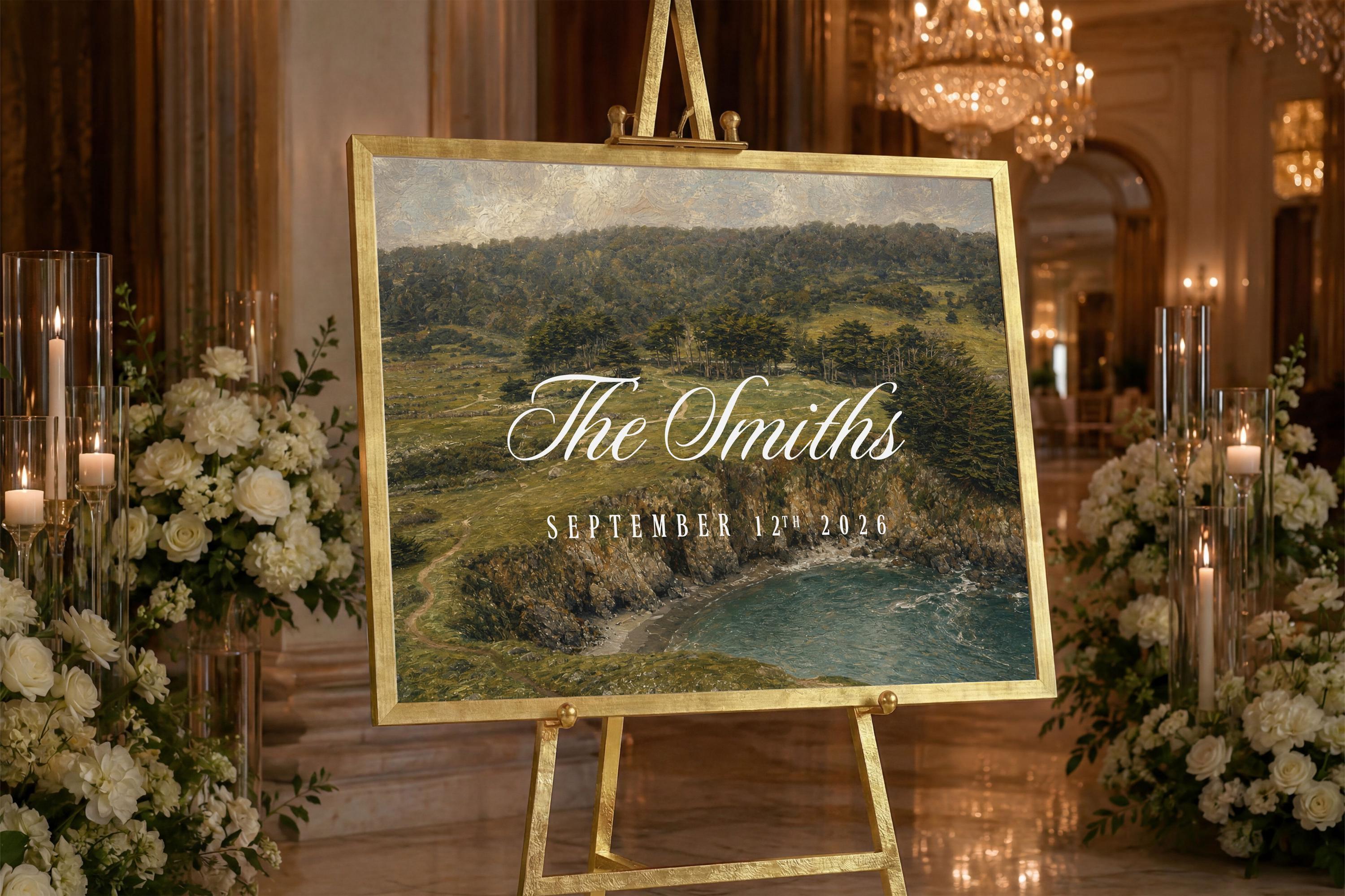 Vintage Coastal Scene Wedding Name Framed Painting | 2159