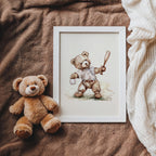 Vintage Baseball Teddy Bear Wall Art, Boy Baseball Nursery, Nursery Wallart, Sport Nursery, Vintage Boy Sport Nursery Teddy, Minimal,Gingham