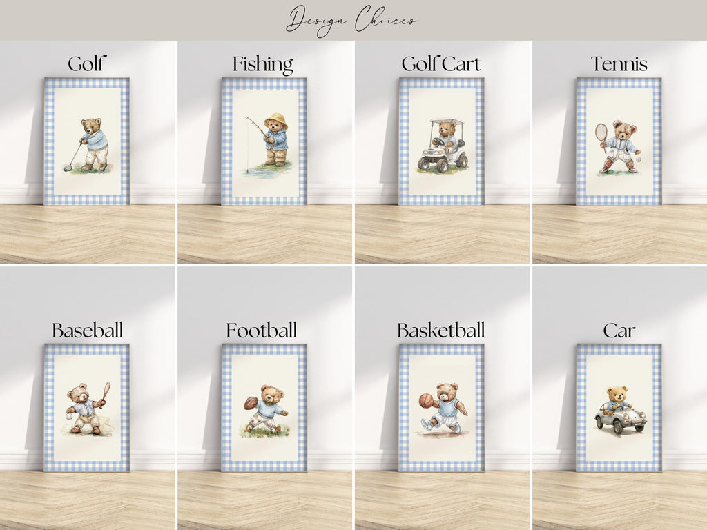 Sports Teddy Bear Nursery Prints Set | 1953