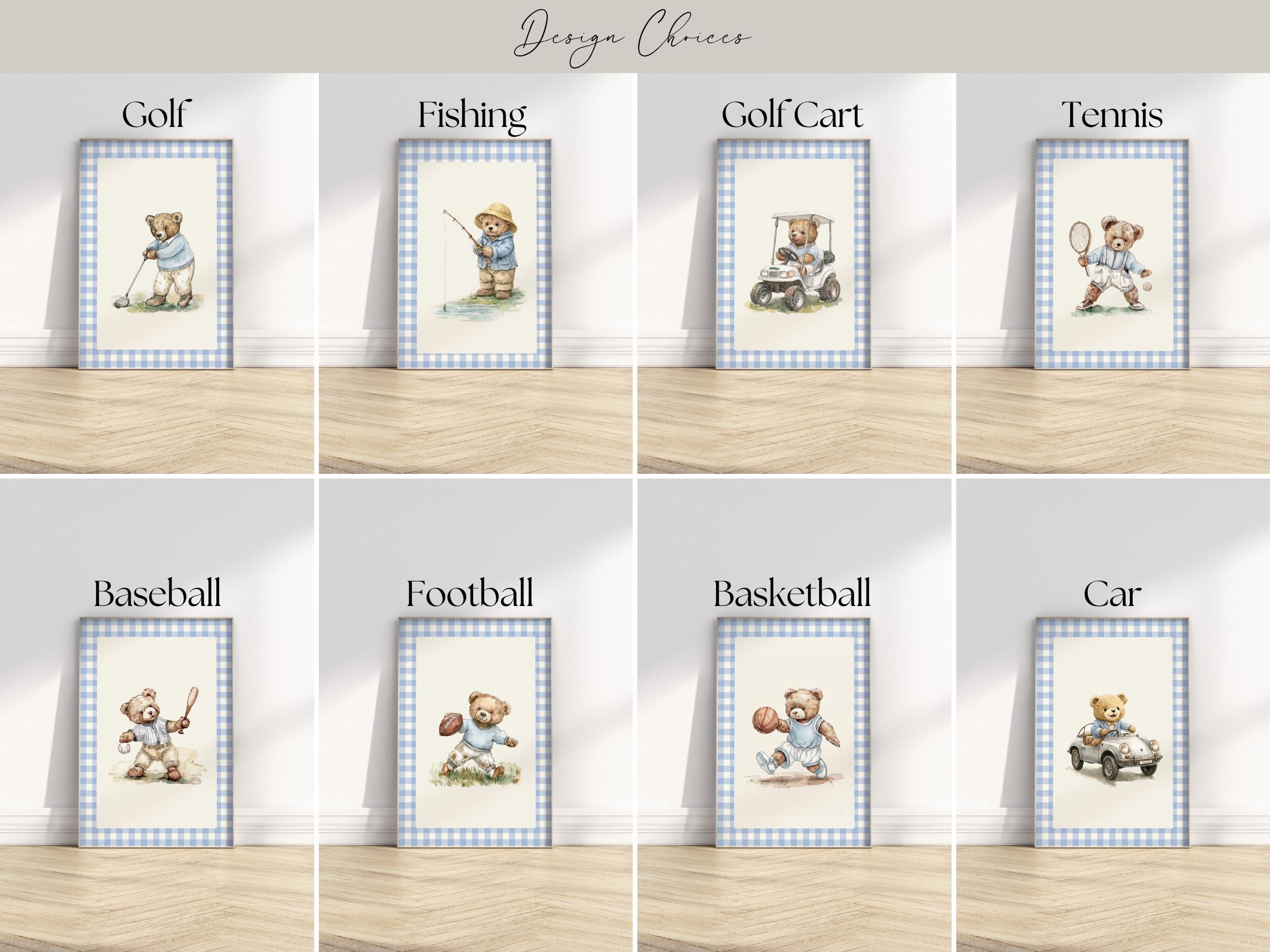 Sports Teddy Bear Nursery Prints Set | 1953