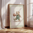 Set of 6 Vintage Teddy Bear Sports Wall Art, Babyshower Gift Boy, Watercolor Illustrations, Sports Nursery Theme Decor for Kids Room