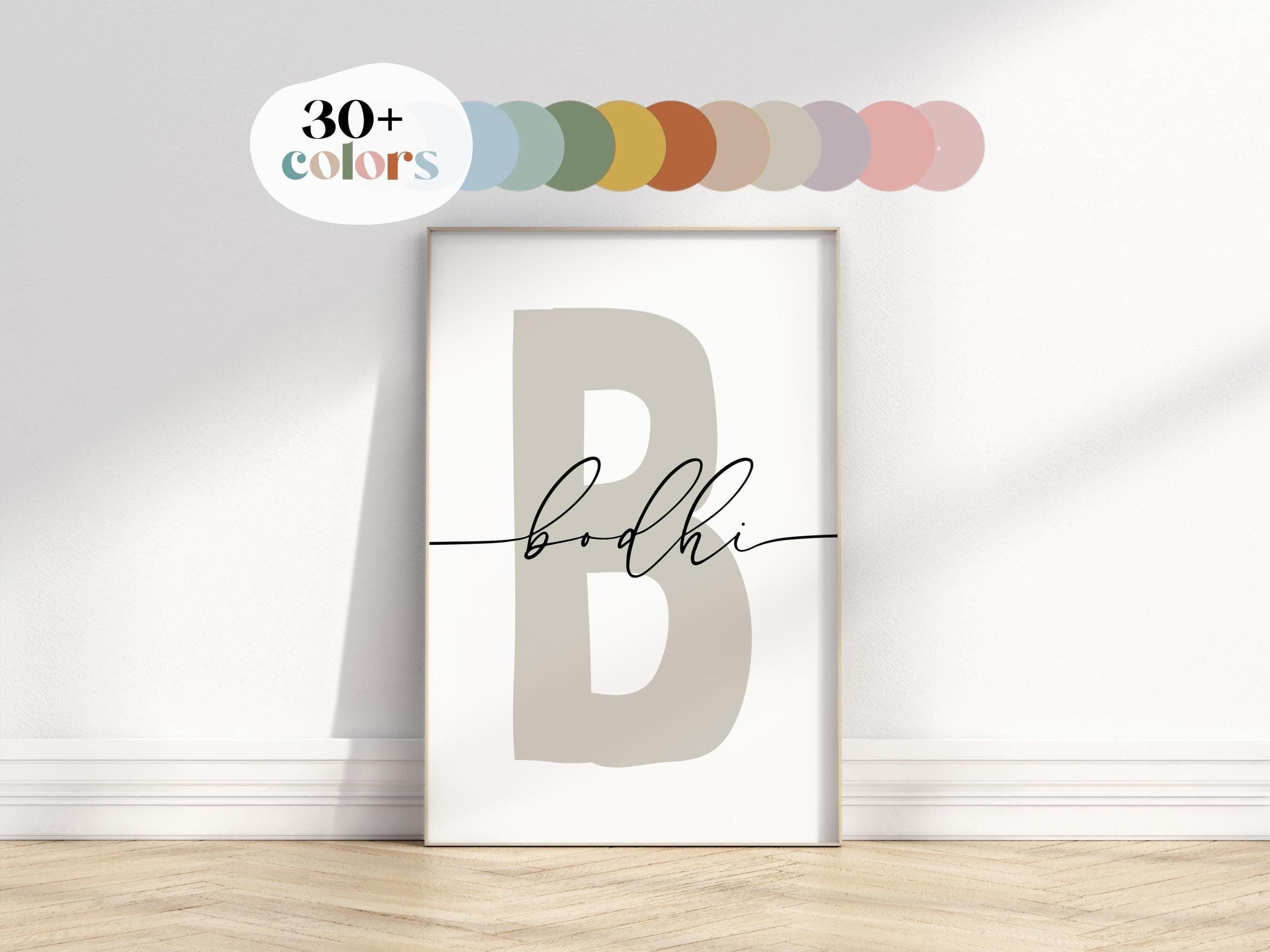 Custom Initial Print, Modern Name Sign, Personalised initial name print, Nursery, Unisex Neutral Boho, Script, Digital, Printable, Framed