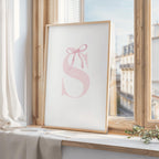 Pink bow coquette wall decoration print Custom Initial Bow Print, bow baby girl name, girls name sign, preppy, vintage, Printable, Framed