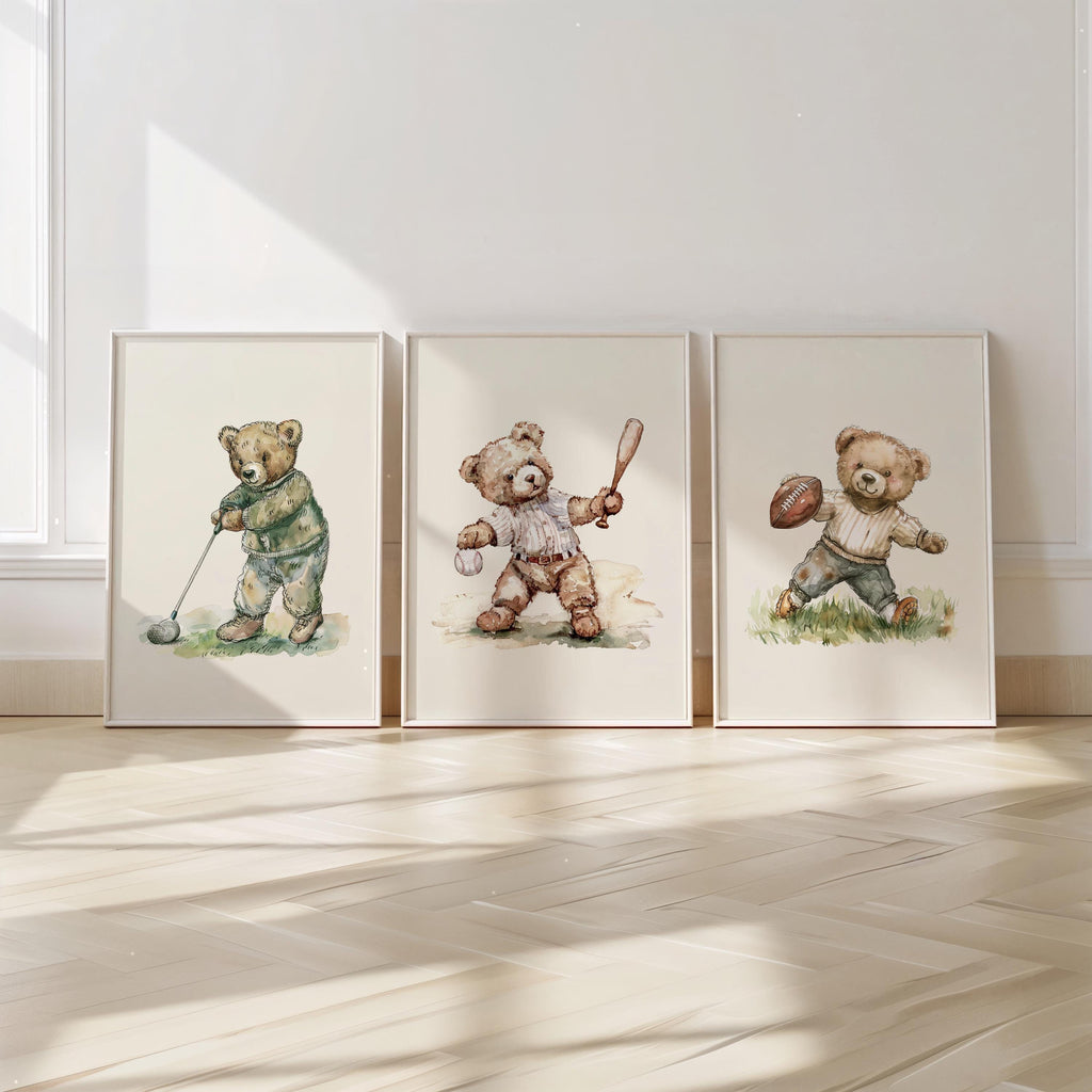 Vintage Sports Teddy Bear Nursery Set | 1232