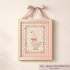 Pink Gingham Cross Stitch Goose Print ∙ Vintage Girl Room Art ∙ 2167