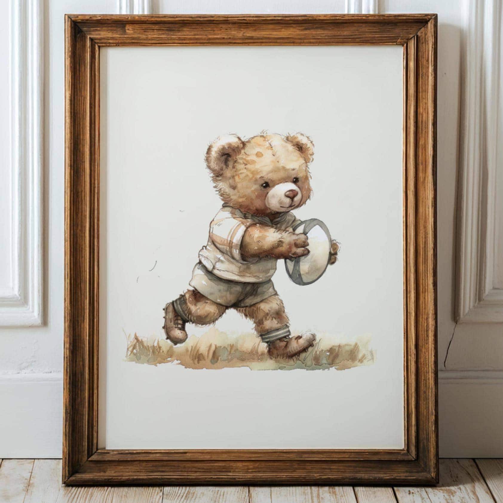 Sports Vintage Teddy Bear Rugby Print | 1232