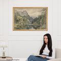 Scotland Highland Lake art print in a gold frame on a white panelled wall