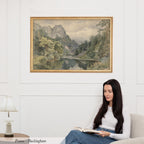 Scotland Highland Lake art print in a gold frame on a white panelled wall